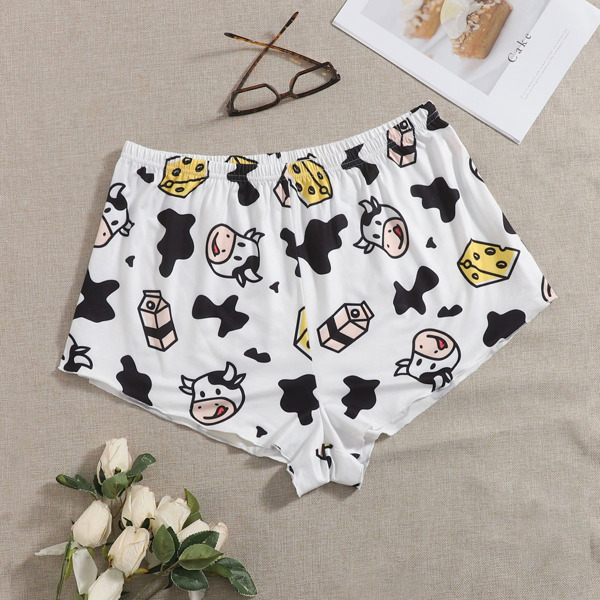 

Plus Cow And Cartoon Graphic Sleep Shorts, White