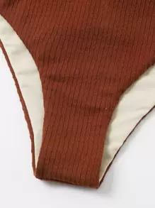 SHEIN Swim Summer Beach Textured Bikini Set Crisscross Tie Back Wireless Bra Top & Bikini Bottom 2 Pieces Bikini Bathing Suit Brown Two Pieces Set - Rust Brown - View 5