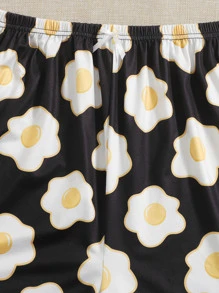 大碼標語和荷包蛋印花吊帶睡衣 - 黑與白 - 查看 3