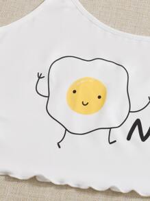 大碼標語和荷包蛋印花吊帶睡衣 - 黑與白 - 查看 5