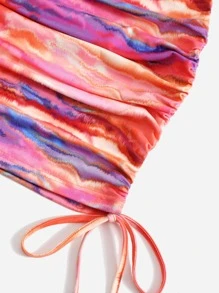 SHEIN Tie Dye One Shoulder Drawstring Hem Bodycon Dress - Multicolor - View 4