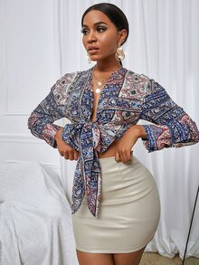 Allover Print Self Tie Top - Multicolor - View 5