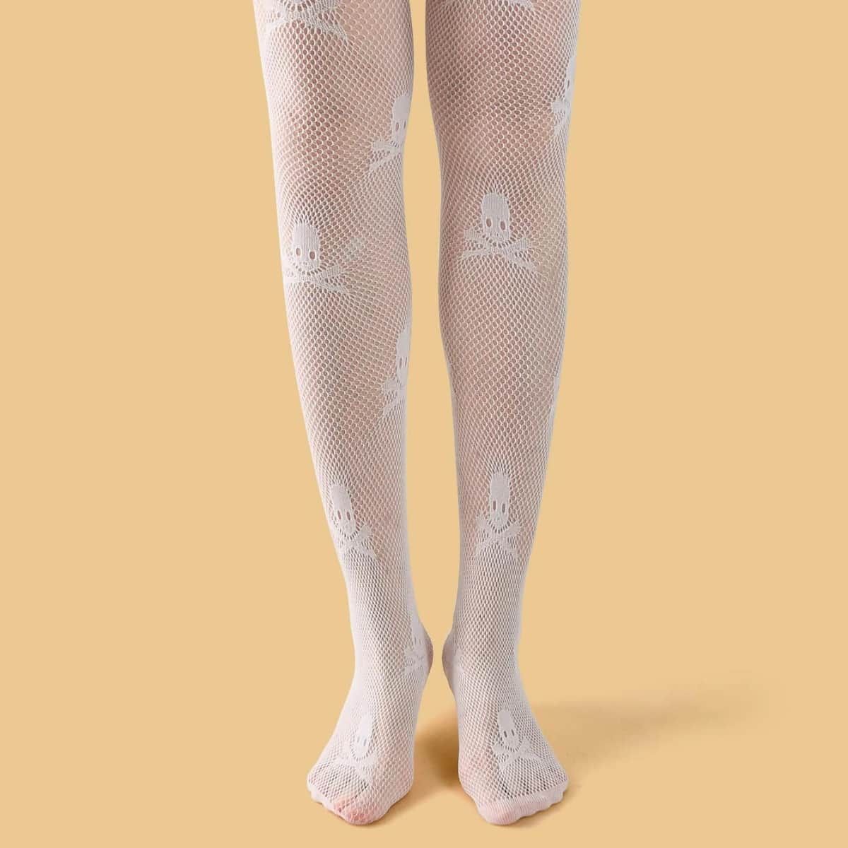 

Skull Pattern Tights, White