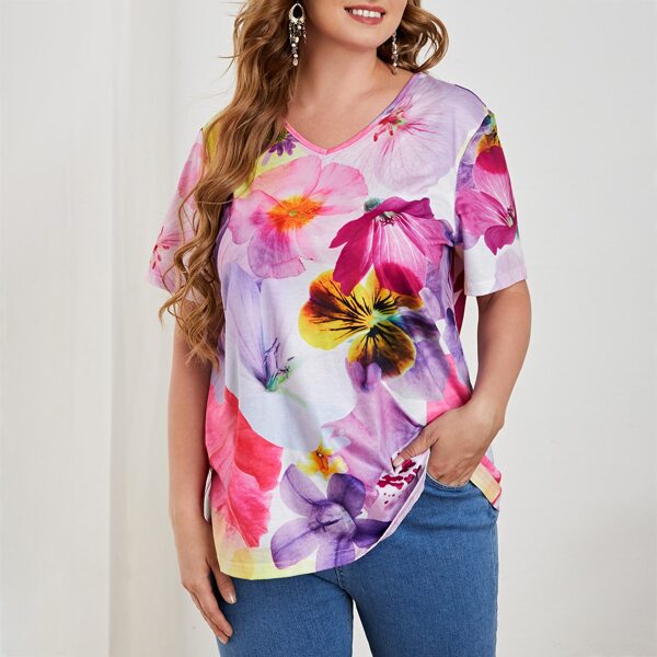 

Plus Floral Print Tee, Multicolor