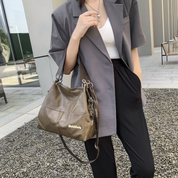 

Minimalist Letter Graphic Shoulder Tote Bag, Coffee brown