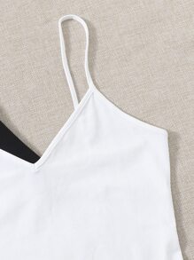 SHEIN EZwear Áo hai dây màu trơn Cơ bản - Đen và trắng - Xem 3