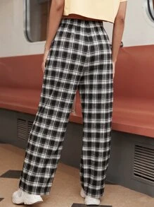 Pantalones A cuadros Casual - Blanco y Negro - Ver 2