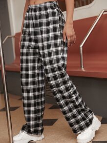 Pantalones A cuadros Casual - Blanco y Negro - Ver 4
