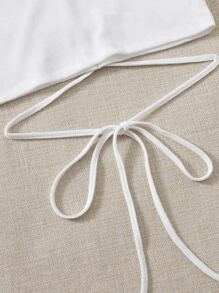 SHEIN EZwear Áo thun Hội Chữ thập Thắt nút Gân đan màu trơn Giải trí - Đen và trắng - Xem 3