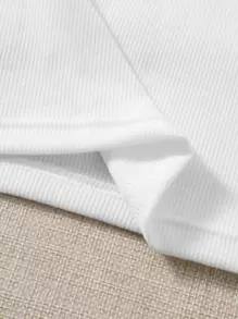 SHEIN EZwear Áo nữ Gân đan màu trơn Giải trí - Đen và trắng - Xem 4