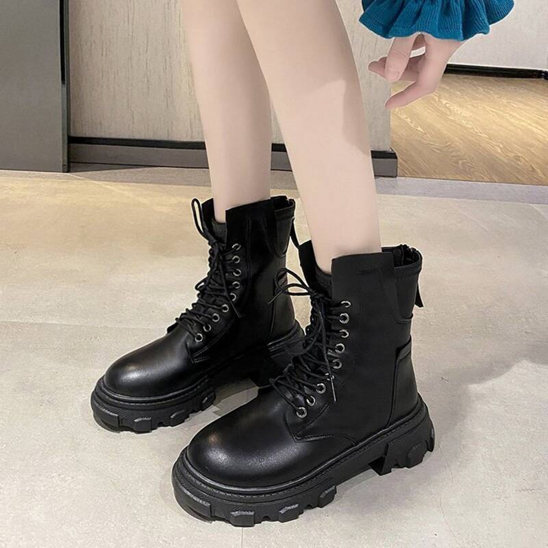 

Minimalist Lace-up Front Combat Boots, Black