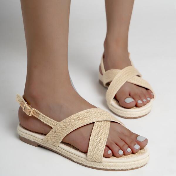 

Braided Strap Slingback Sandals, Apricot