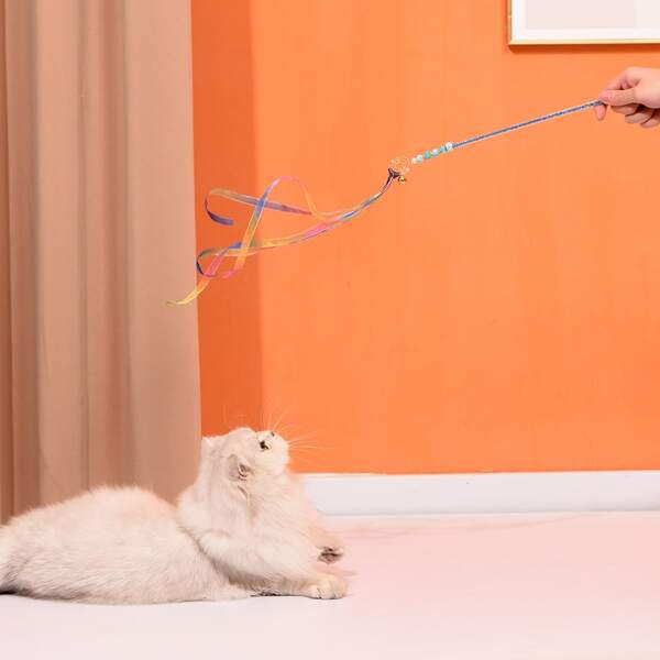 

1pc Ribbon Cat Teaser Wand, Multicolor