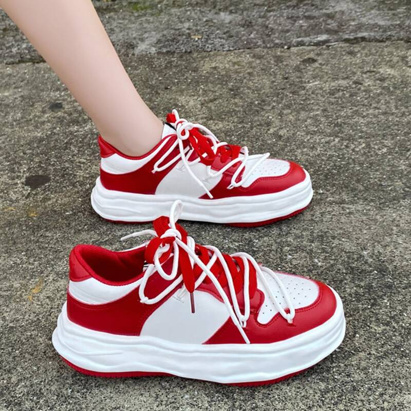 

Two Tone Drawstring Decor Sneakers, Red