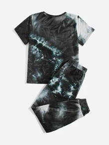 SHEIN Leap Crew Cậu bé Tween Đồ họa Chữ cái Nhuộm buộc Áo thun & quần thể thao - Nhiều màu - Xem 2
