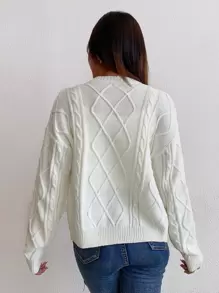 SHEIN ChicEase Argyle Knit Drop Shoulder Button Up Cardigan & Cami Knit Top Fall Winter Cloth For Women