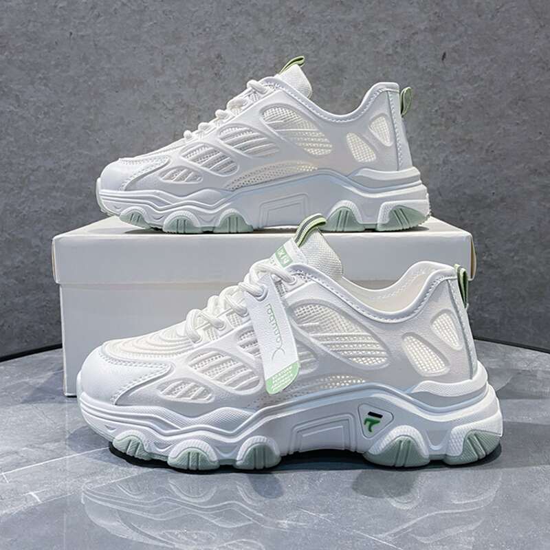 

Lace-up Front Breathable Chunky Sneakers, White