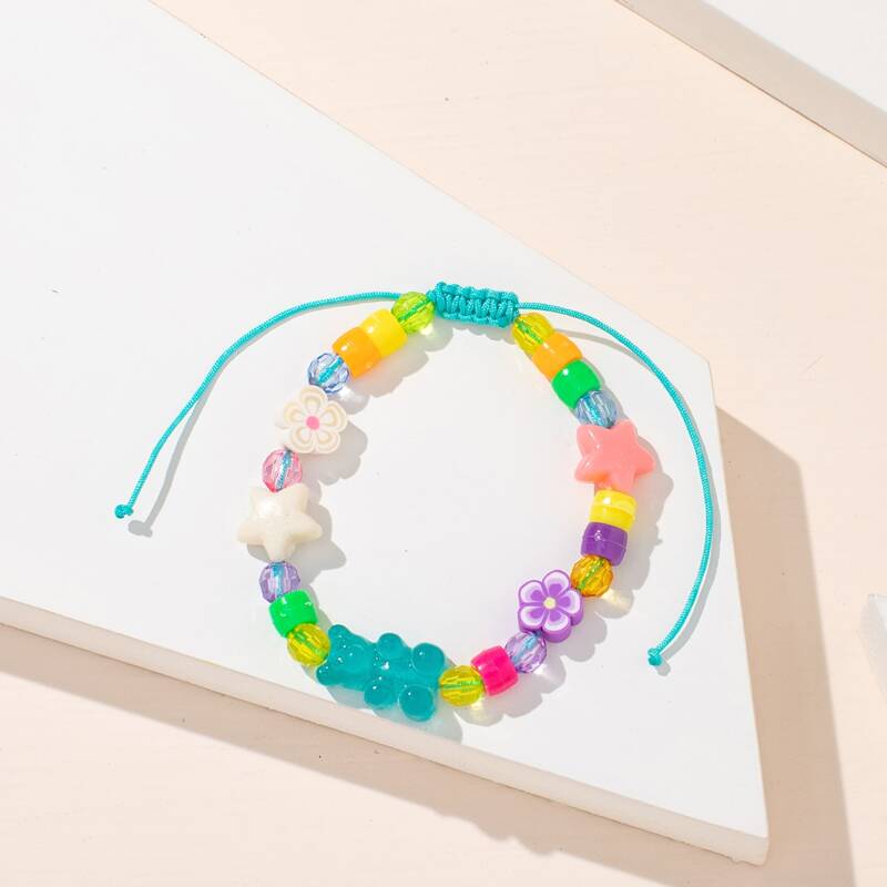 

Bear & Flower Beaded Bracelet, Multicolor