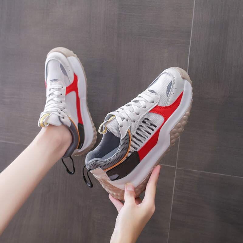 

Colorblock Pattern Lace-up Front Chunky Sneakers, Red