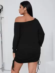 SHEIN SXY Đầm Plus Size Bất đối xứng Dây kéo màu trơn Giải trí - màu đen - Xem 2