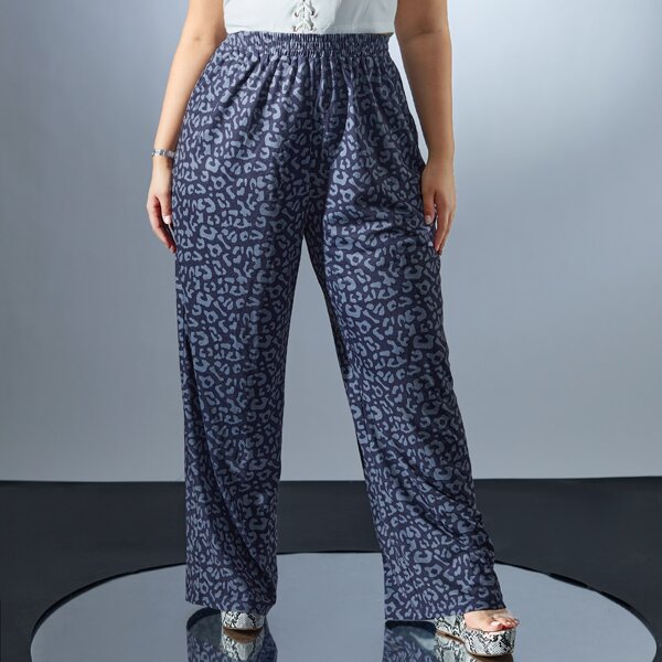 

Plus Leopard Wide Leg Sweatpants, Black