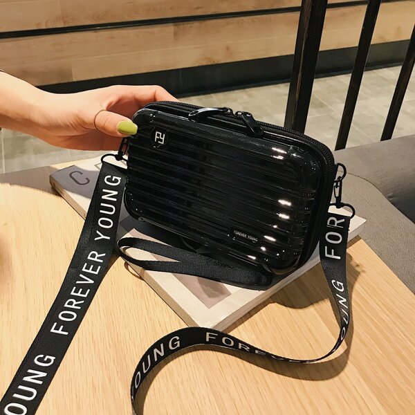 

Luggage Design Letter Patch Square Bag, Black