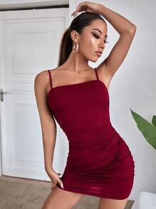 SHEIN BAE Cut Out Back Ruched Bodycon Dress - Burgundy - View 5