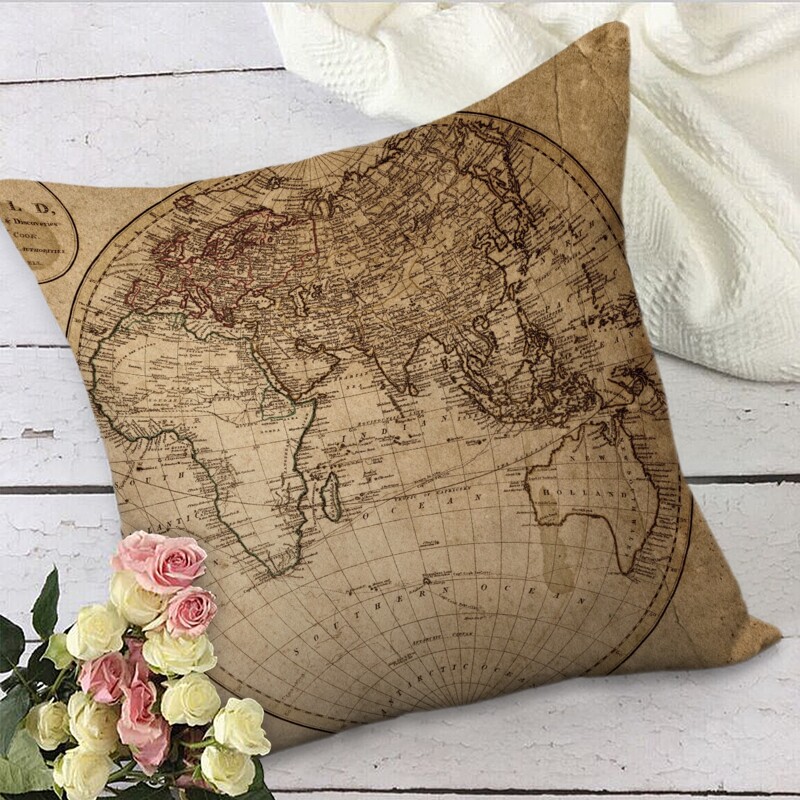

Map Print Cushion Cover Without Filler, Multicolor