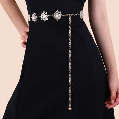 Rhinestone Flower Decor Chain Belt