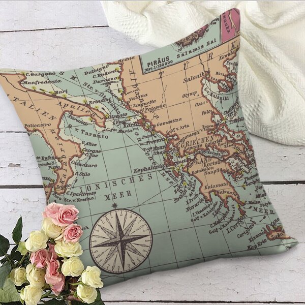 

Map Print Cushion Cover Without Filler, Multicolor