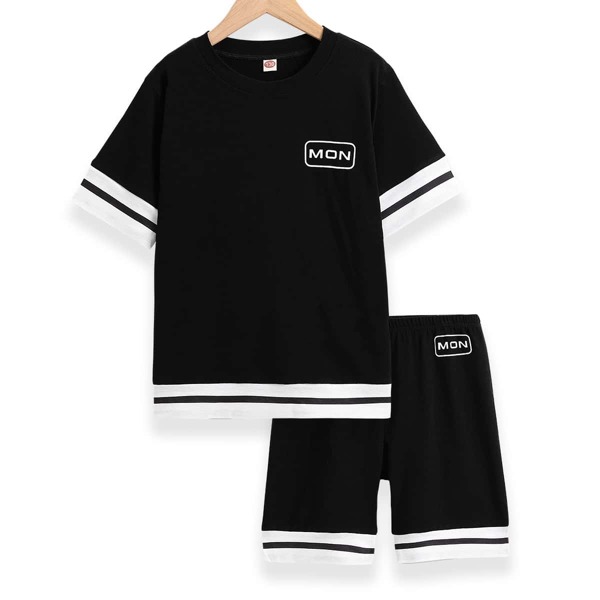 

для мальчиков Домашний комплект Контрастный с текстовым принтом, Чёрный