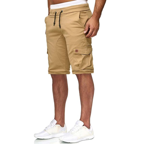 

Men Flap Pocket Drawstring Shorts, Khaki