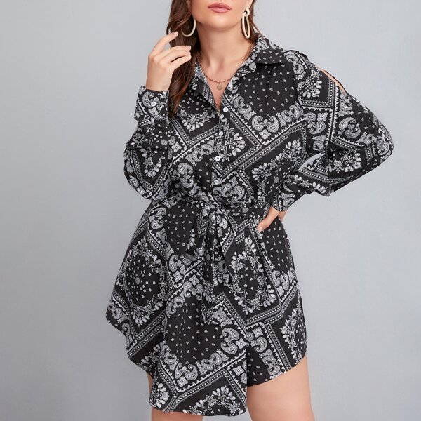 

Plus Paisley & Patchwork Print Dress, Black