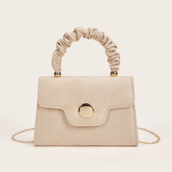 

Ruched Handle Flap Satchel Bag, Beige