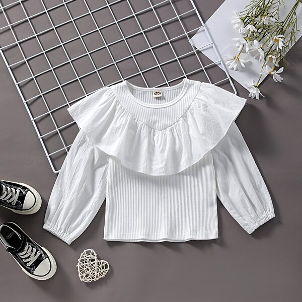 

Toddler Girls Exaggerate Ruffle Ribbed Tee, White