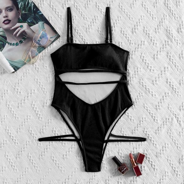 

Cut Out High Leg One Piece Swimsuit, Black