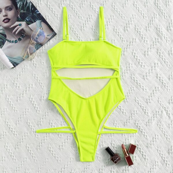 

Cut Out High Leg One Piece Swimsuit, Lime green