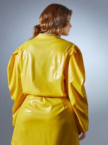 SHEIN 大碼羊腿袖開襟夾克 - 黃色 - 查看 2
