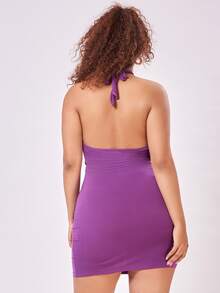 SHEIN Plus Crisscross Tied Backless Bodycon Dress - Purple - View 3