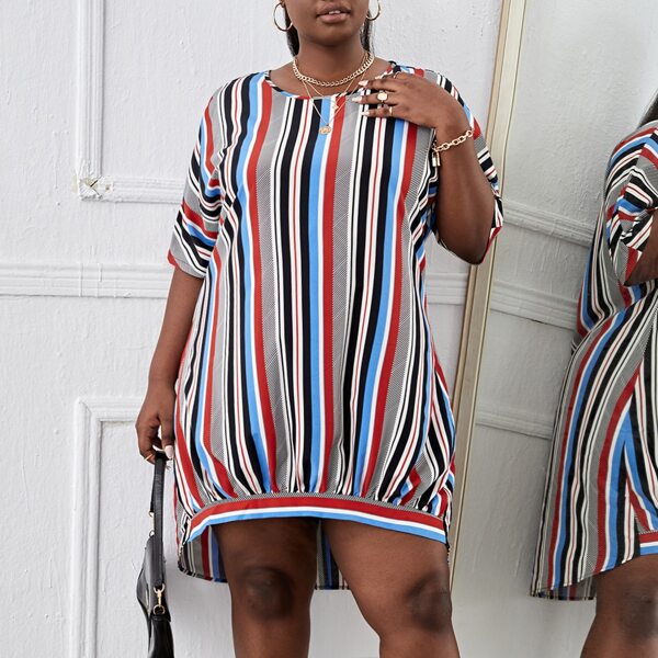 

Plus Multi-Stripe Tunic Dress, Multicolor