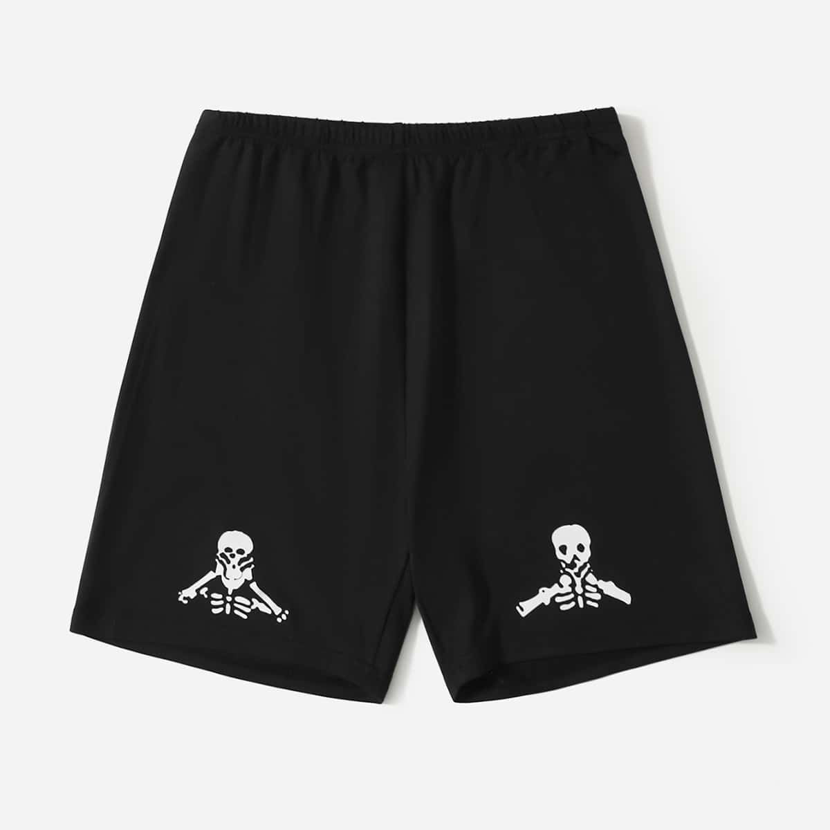 

Skull Graphic Biker Shorts, Black