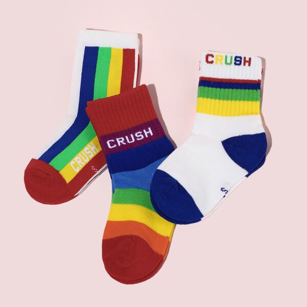 

3pairs Toddler Boys Rainbow Striped Socks, Multicolor