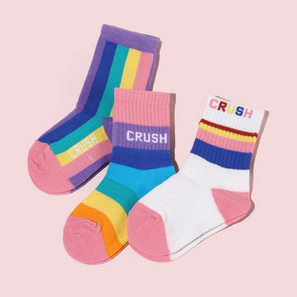 

3pairs Toddler Girls Rainbow Striped Socks, Multicolor