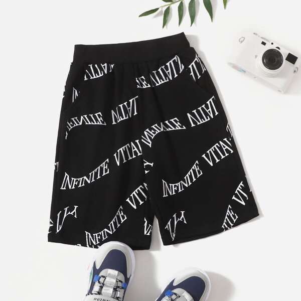 

Boys Letter Graphic Shorts, Black