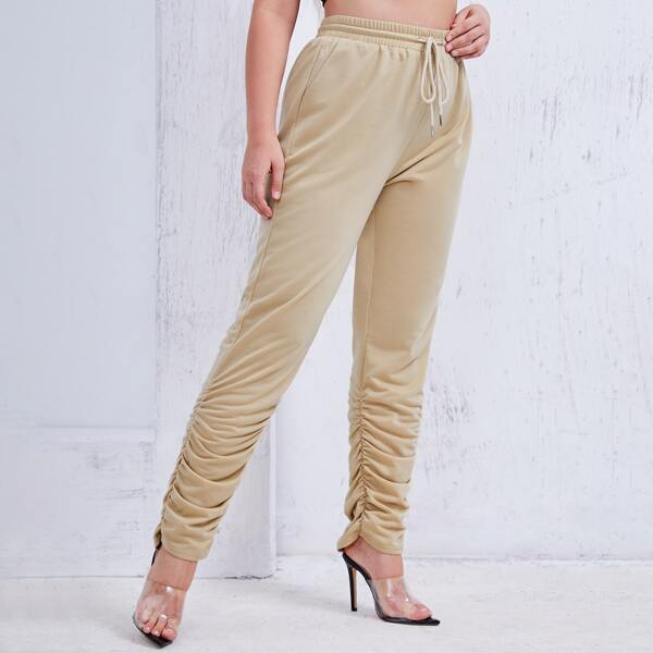 

Plus Drawstring Waist Stacked Sweatpants, Khaki