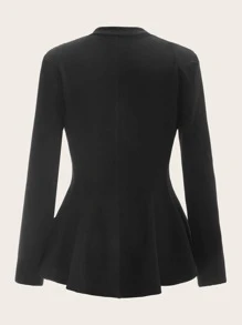 SHEIN Clasi Plus Solid Asymmetrical Flared Hem Blazer - Black - View 2