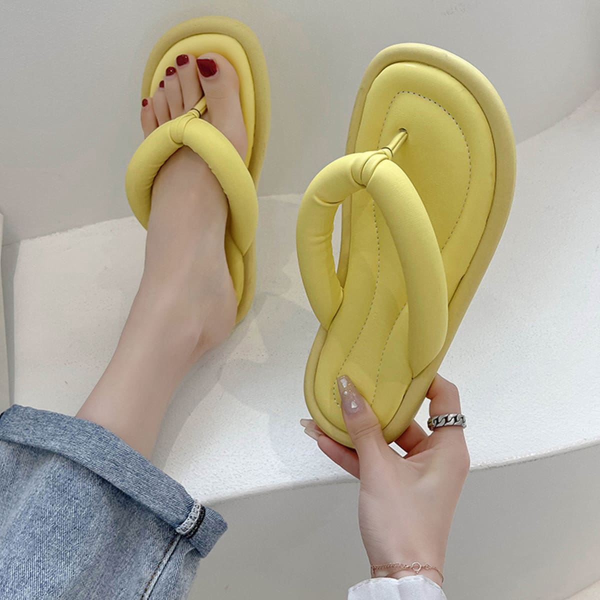 Minimalist Thong Sandals, Yellow