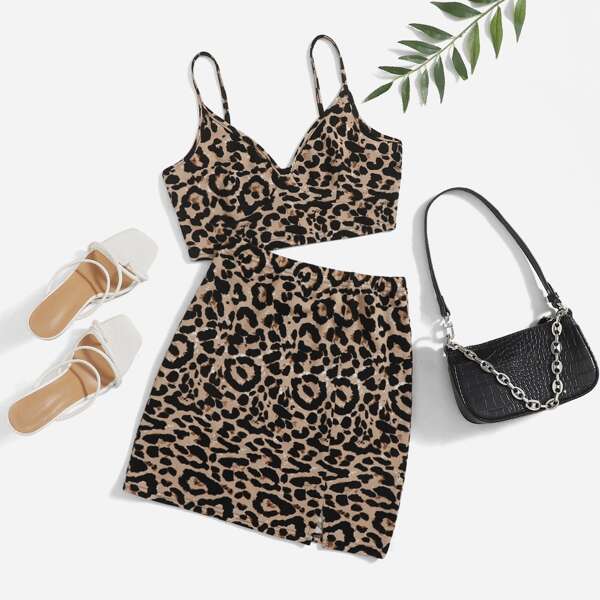 

Cheetah Print Crop Cami Top & Skirt, Multicolor