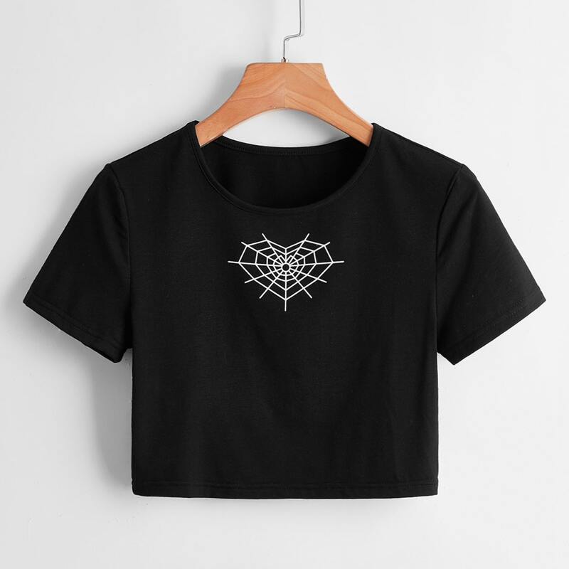 

Heart Graphic Crop Tee, Black