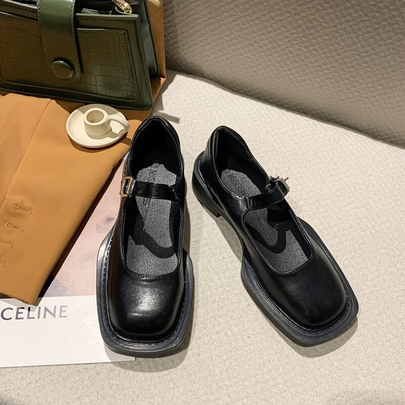 

Buckle Square Toe Mary Jane Shoes, Black